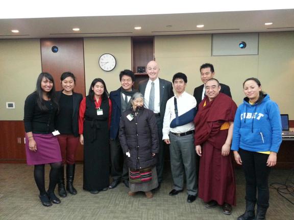 The Ottawa Tibetan community with Dechen Pemba, Ugen Badheytsang (SFT Canada National Director), Tsewang Dhondup (a gunshot wound survivor of the 2008 Uprisings in Tibet), and Kushok Jamyang, with Canadian Member of Parliament and Chair of the Canadian Parliamentary Friends of Tibet David Sweet.