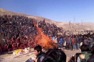 Dorje Lhundup's cremation attended by Local Tibetans. 4 November 2012. Amdo Rebkong.